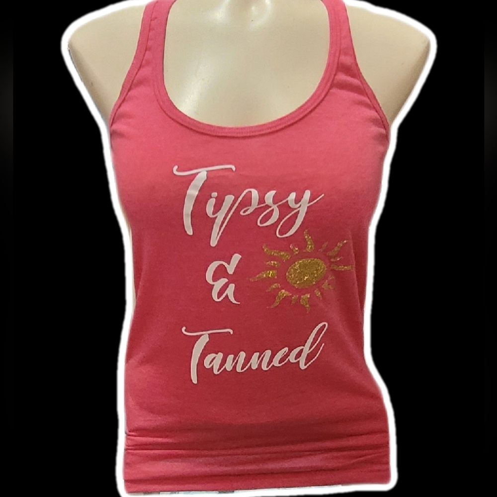 pink 'tipsy and tanned' racerback tank top ❀࿐